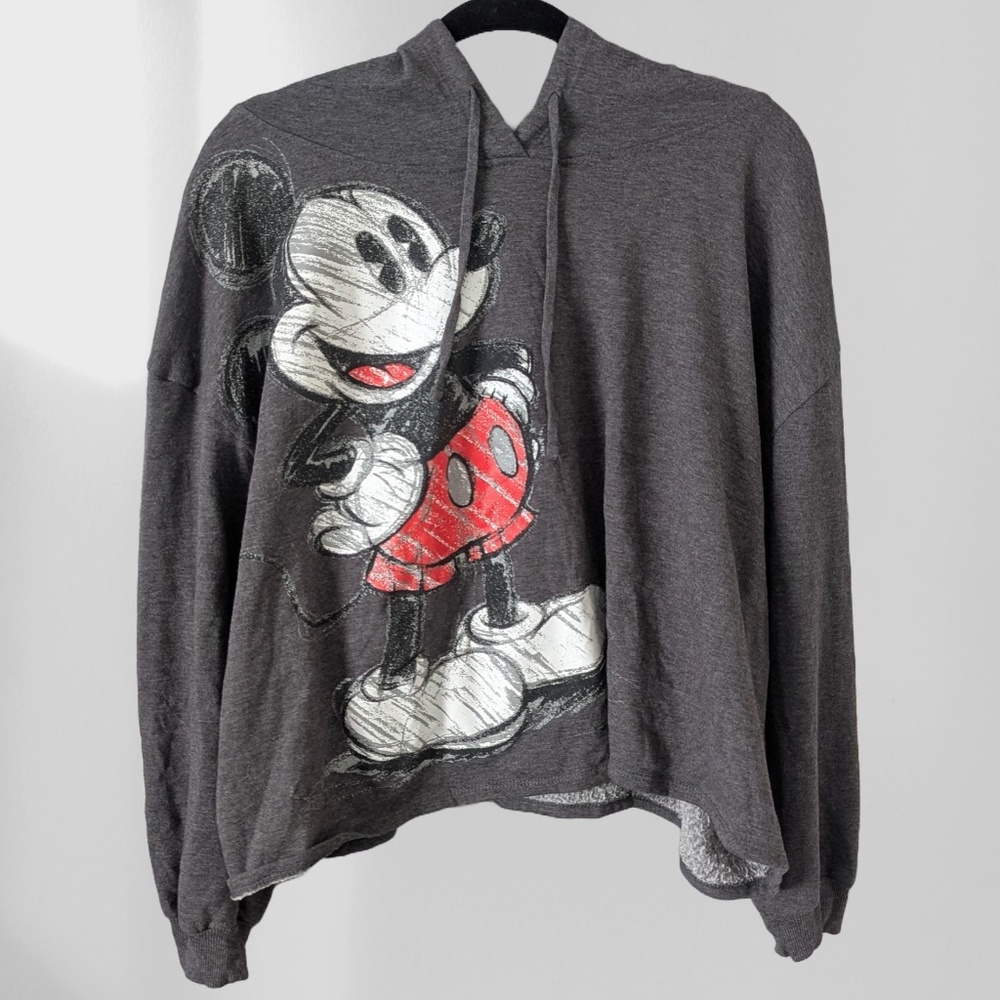 Disney Mickey Mouse Sweater Women's 1X Gray Hoodie Sweatshirt Pullover